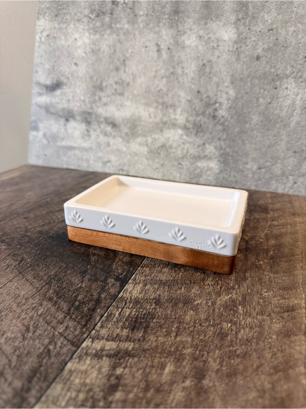 Ceramic Soap Tray with Wood Base